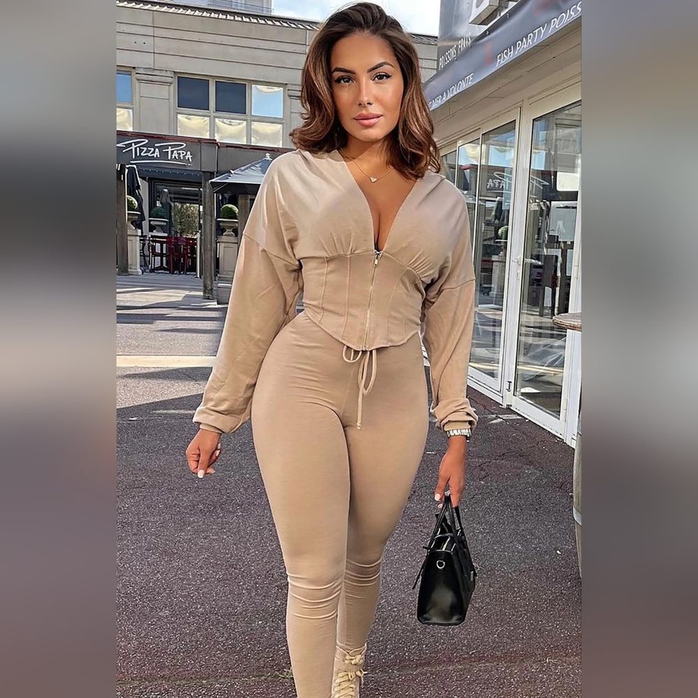 Fashion Nova Better Than Ever Hoodie Set-Taupe
